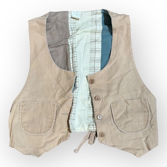 Jackets & Blazers - Beige Button Closure Vest Two Front Pockets Patterned Lining No Size
